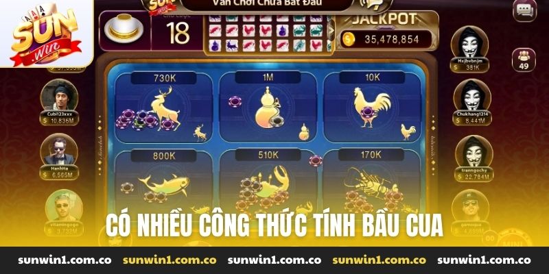 Có nhiều công thức tính bầu cua